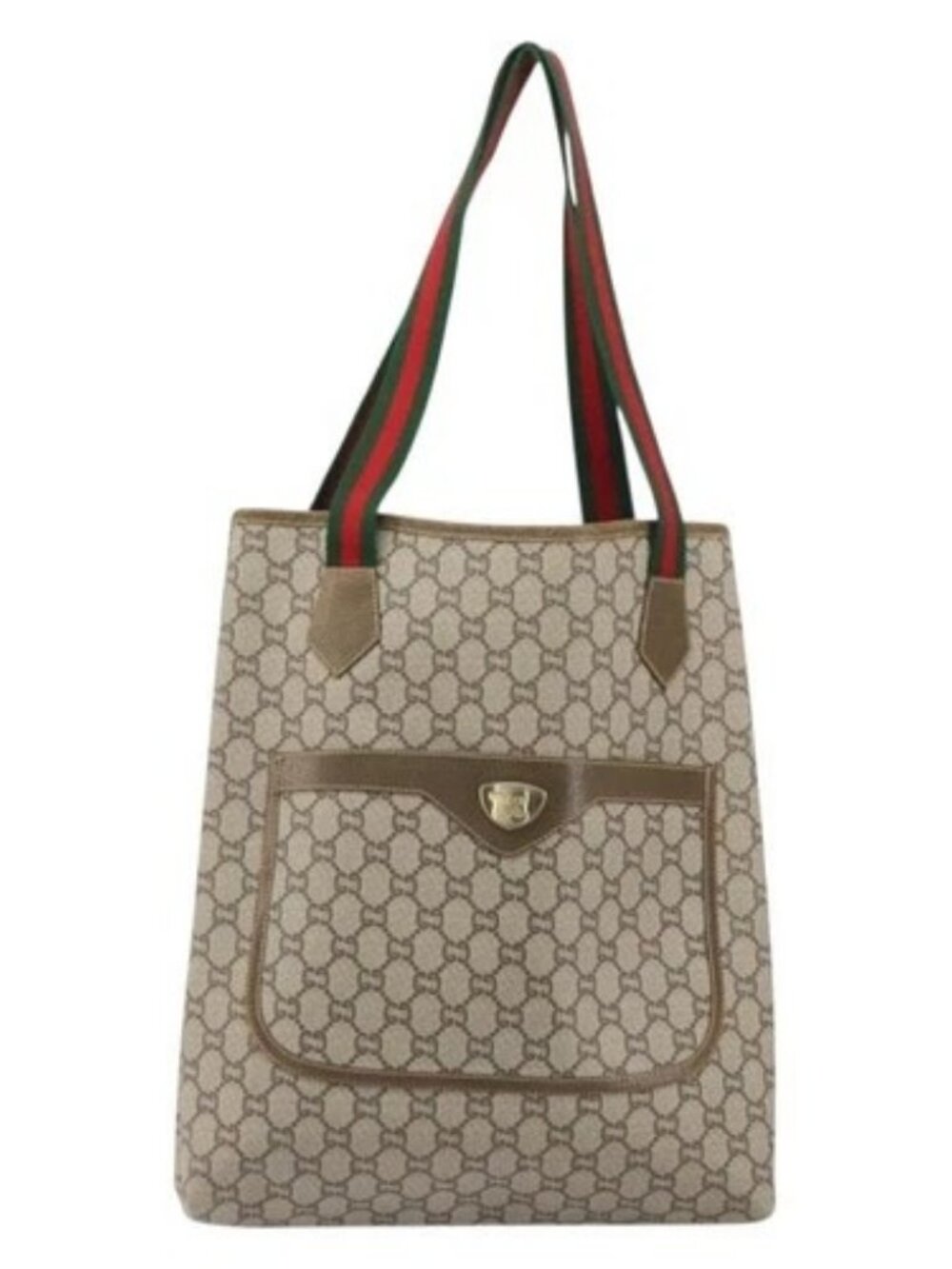 GUCCI GG Plus Supreme Web Sherry Line Tote Bag PVC Beige Gold Auth ka1861 - Picture 12 of 16